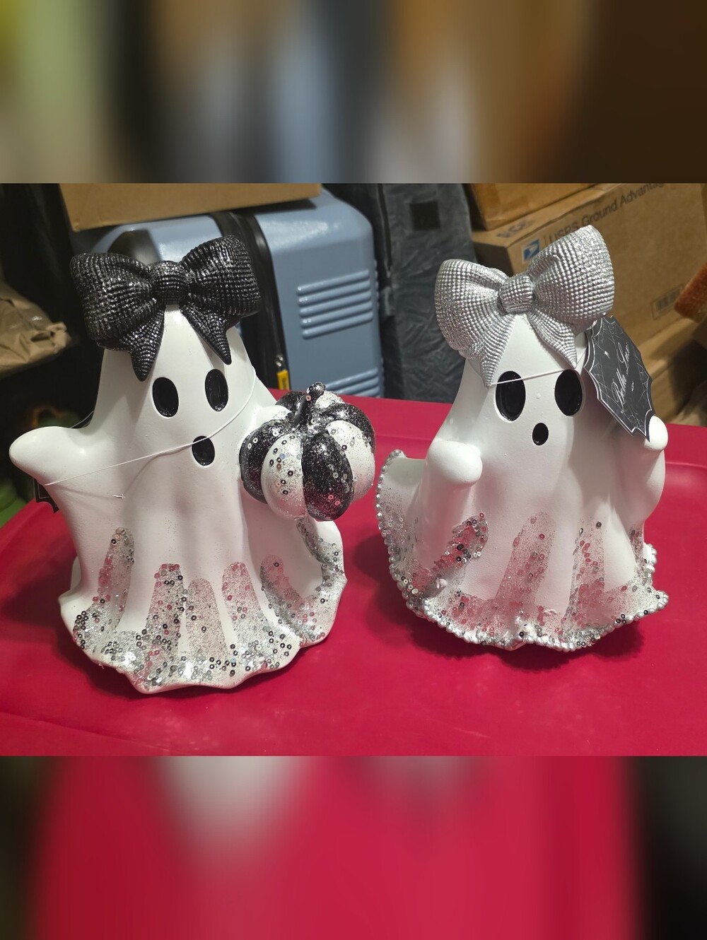 Bella Luxx White and Silver Sequin Ghost Figurines Set